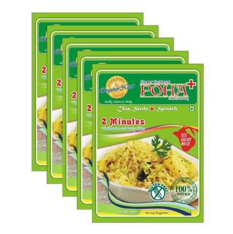 OrganoNutri Super Instant Poha + (Pack of 5), Chia Seeds + Spinach 800 g