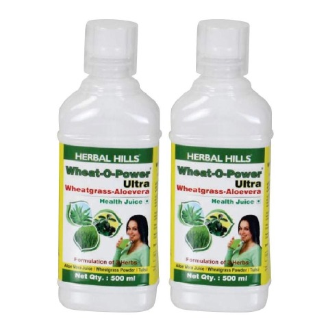 Herbal Hills Wheat-O-Power Ultra Health Juice - Pack of 2, Wheatgrass Aloevera 500 ml Herbal Hills Wheat-O-Power Ultra Health Juice - Pack of 2, Wheatgrass Aloevera 500 ml