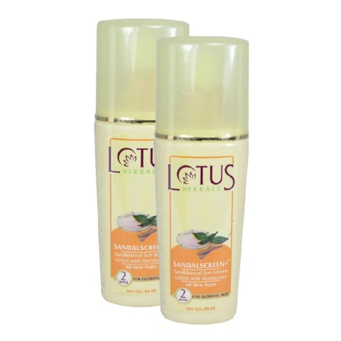 Lotus Herbals Sandalwood Sun Screen Lotion with Moisturiser, 80 ml for All Skin Types - Pack of 2 Lotus Herbals Sandalwood Sun Screen Lotion with Moisturiser, 80 ml for All Skin Types - Pack of 2