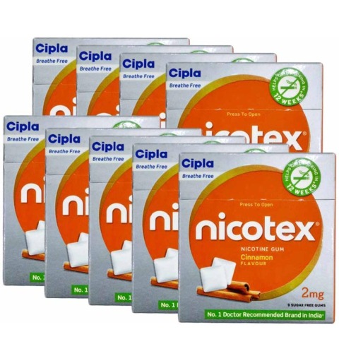 Cipla Nicotex Nicotine Gum (2 mg) - Pack of 9, Cinnamon 9 gummies Cipla Nicotex Nicotine Gum (2 mg) - Pack of 9, Cinnamon 9 gummies