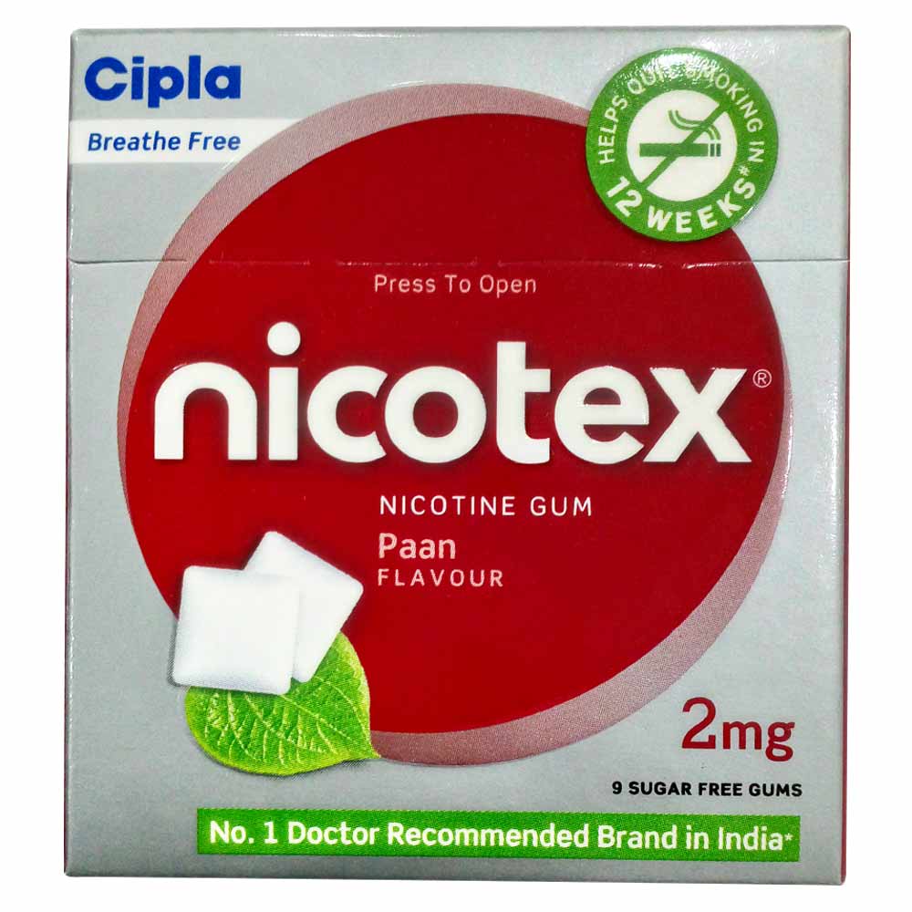 Cipla Nicotex Nicotine Gum (2 mg),  Paan  9 gummies 