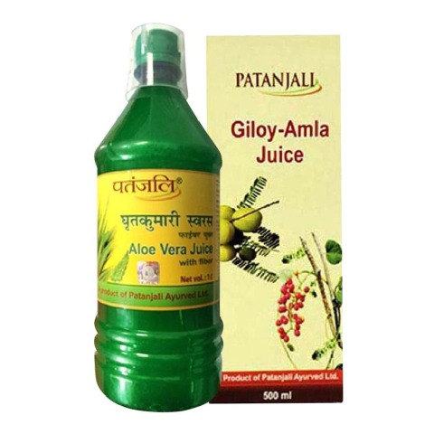 Patanjali Aloe Vera Juice with Fiber + Amla Juice Giloy Combo Patanjali Aloe Vera Juice with Fiber + Amla Juice Giloy Combo