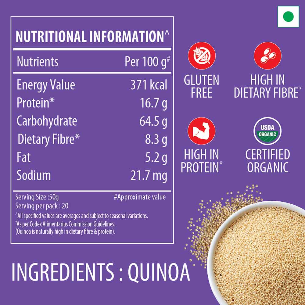 nutrition - Bagrrys 100% Organic Quinoa,  1 kg  Unflavoured 