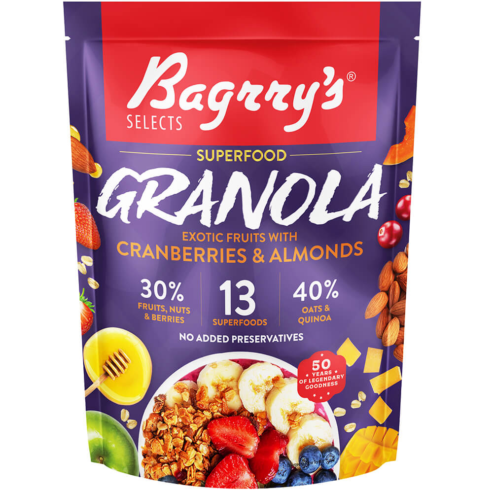 1 - Bagrrys Granola,  Exotic Fruits with Cranberries & Almonds  400 g 