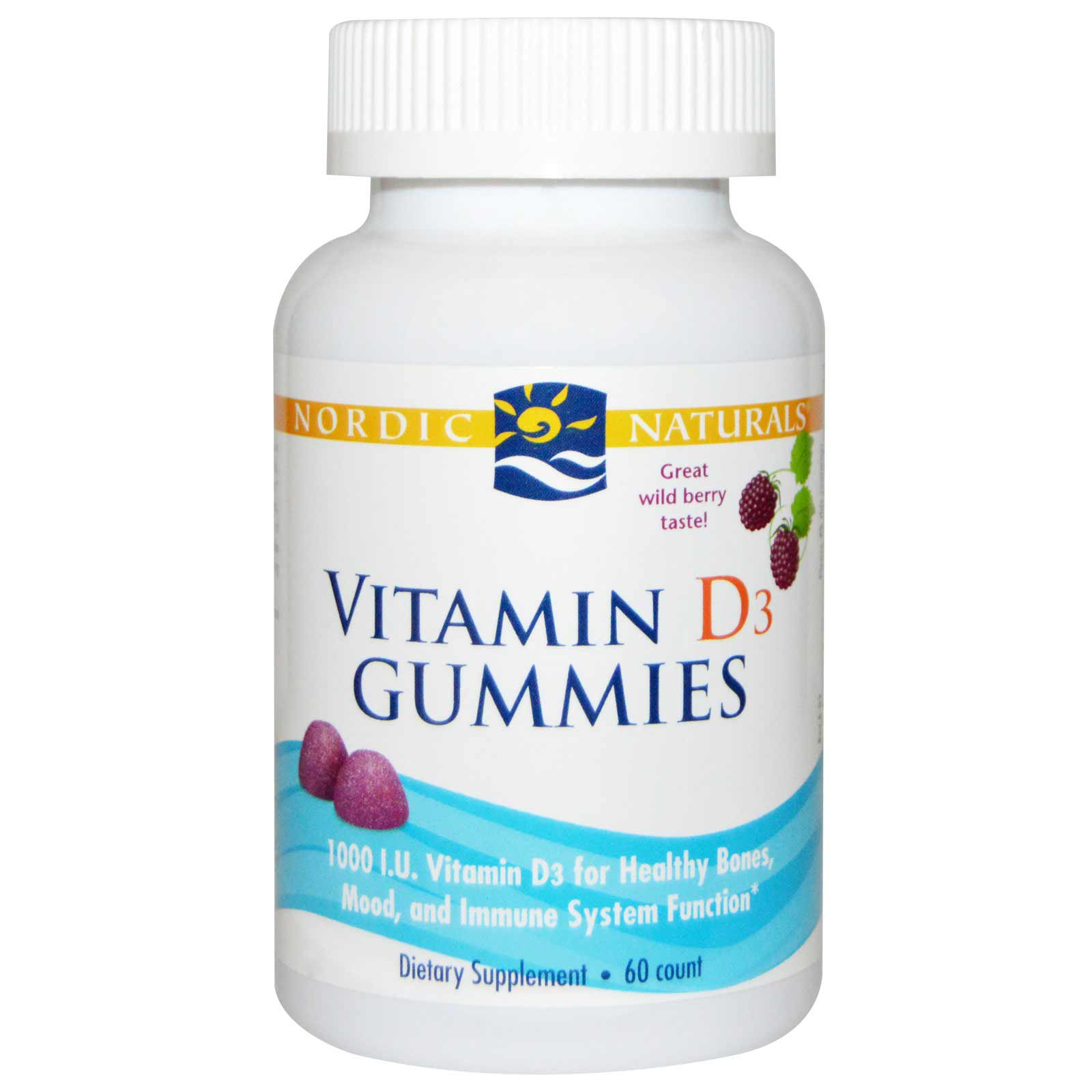 Nordic Naturals Vitamin D3 Gummies Wild Berry 1000 IU,  60 gummies 