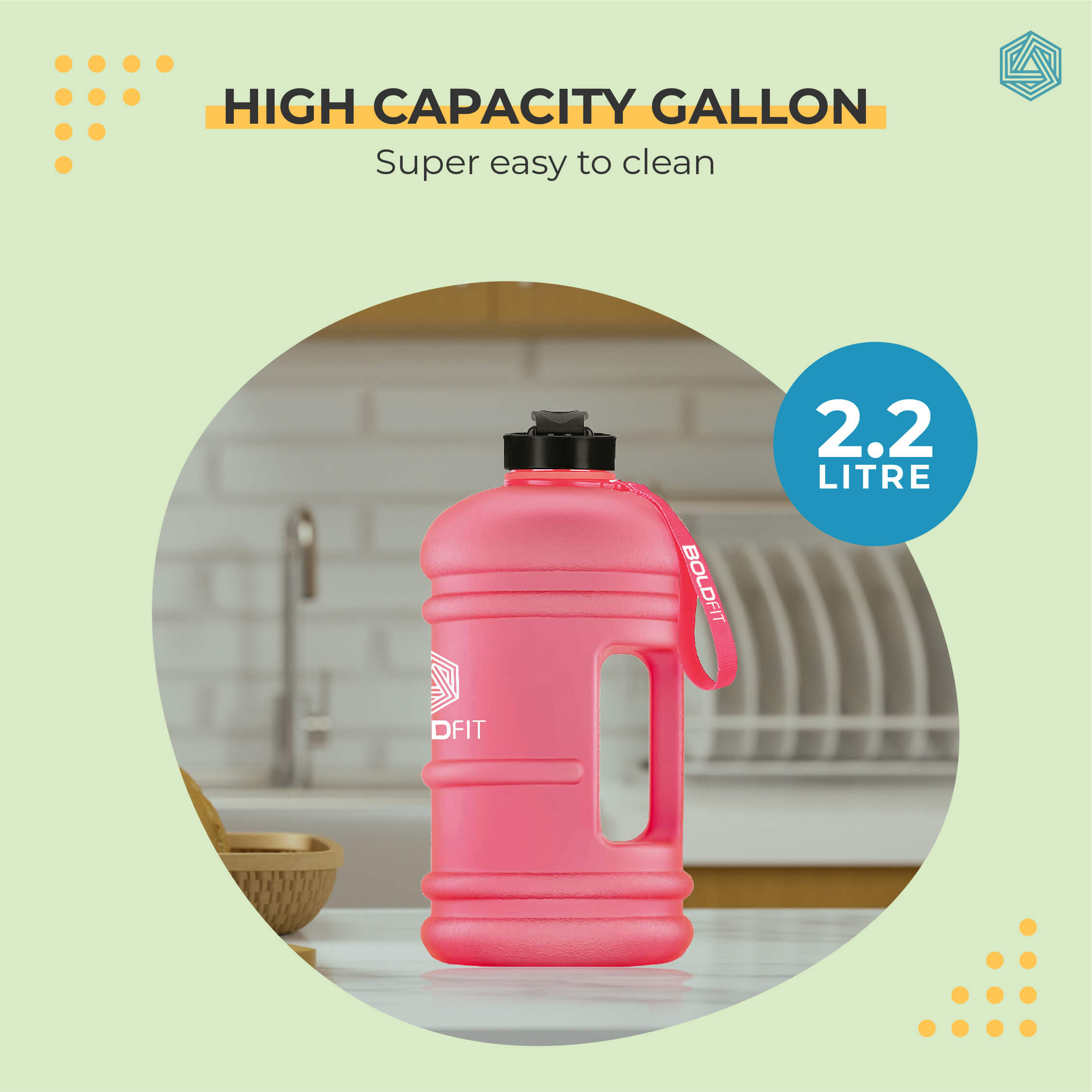 8 - Boldfit Gym Gallon Water Jug Bottle,  Light Pink  2.2 L 