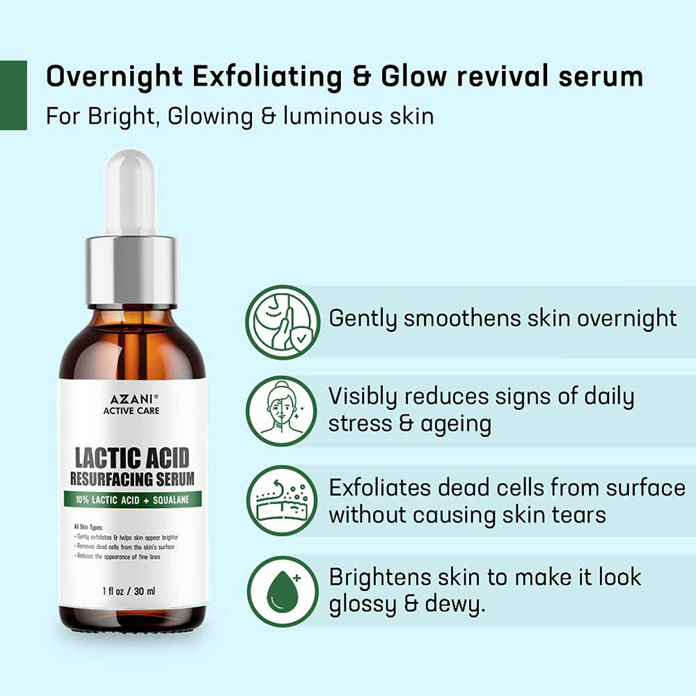 2 - Azani Active Care Lactic Acid Resurfacing Serum,  30 ml  for All Skin Types (Pack of 2) 