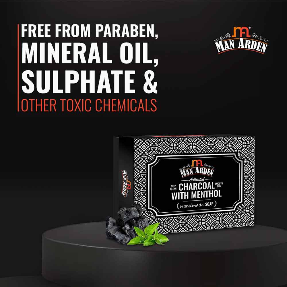 6 - Man Arden Activated Charcoal with Menthol Handmade Soap,  125 g  Deep Clean & Smooth Skin 