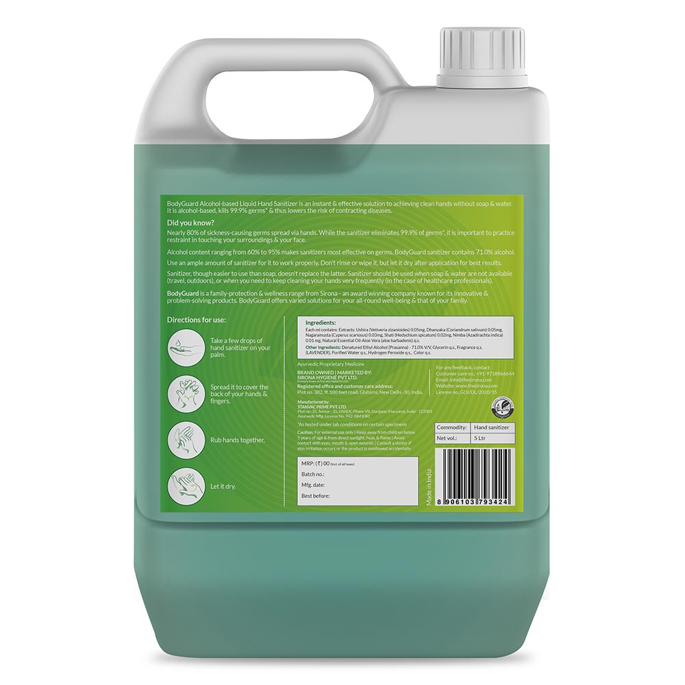 8 - BodyGuard Alcohol Based Liquid Hand Sanitizer,  Lavender  5 L  Kills 99.9% of Germs 