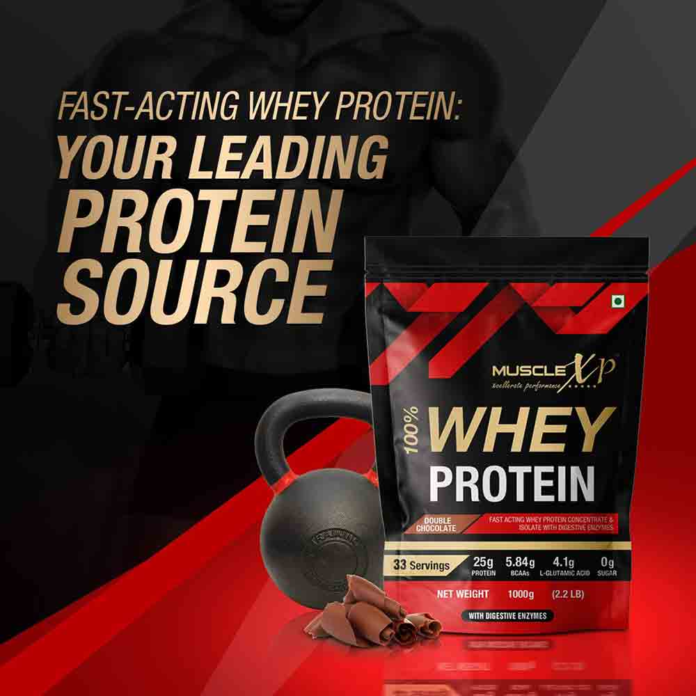 4 - MuscleXP 100% Whey Protein with Digestive Enzyme,  2.2 lb  Double Chocolate 