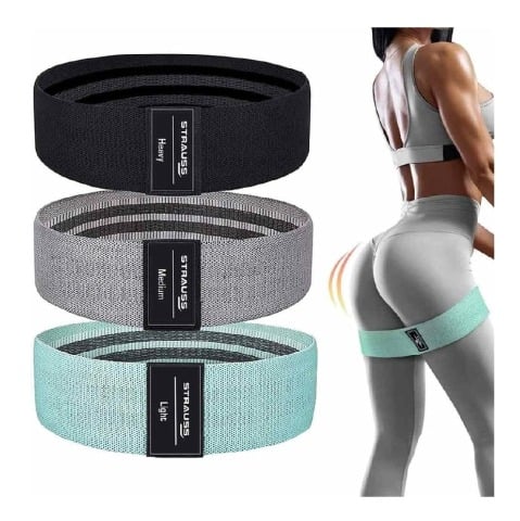 1 - Strauss Standard Fabric Resistance Bands (Set of 3),  Black, Grey, Pink  Medium Heavy and Light 