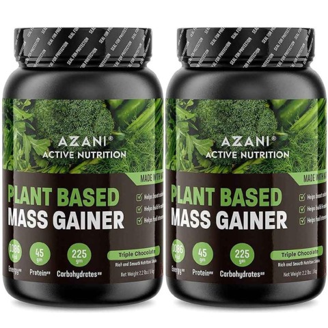 1 - Azani Active Nutrition Plant Based Mass Gainer,  2.2 lb  Triple Chocolate (Pack of 2) 