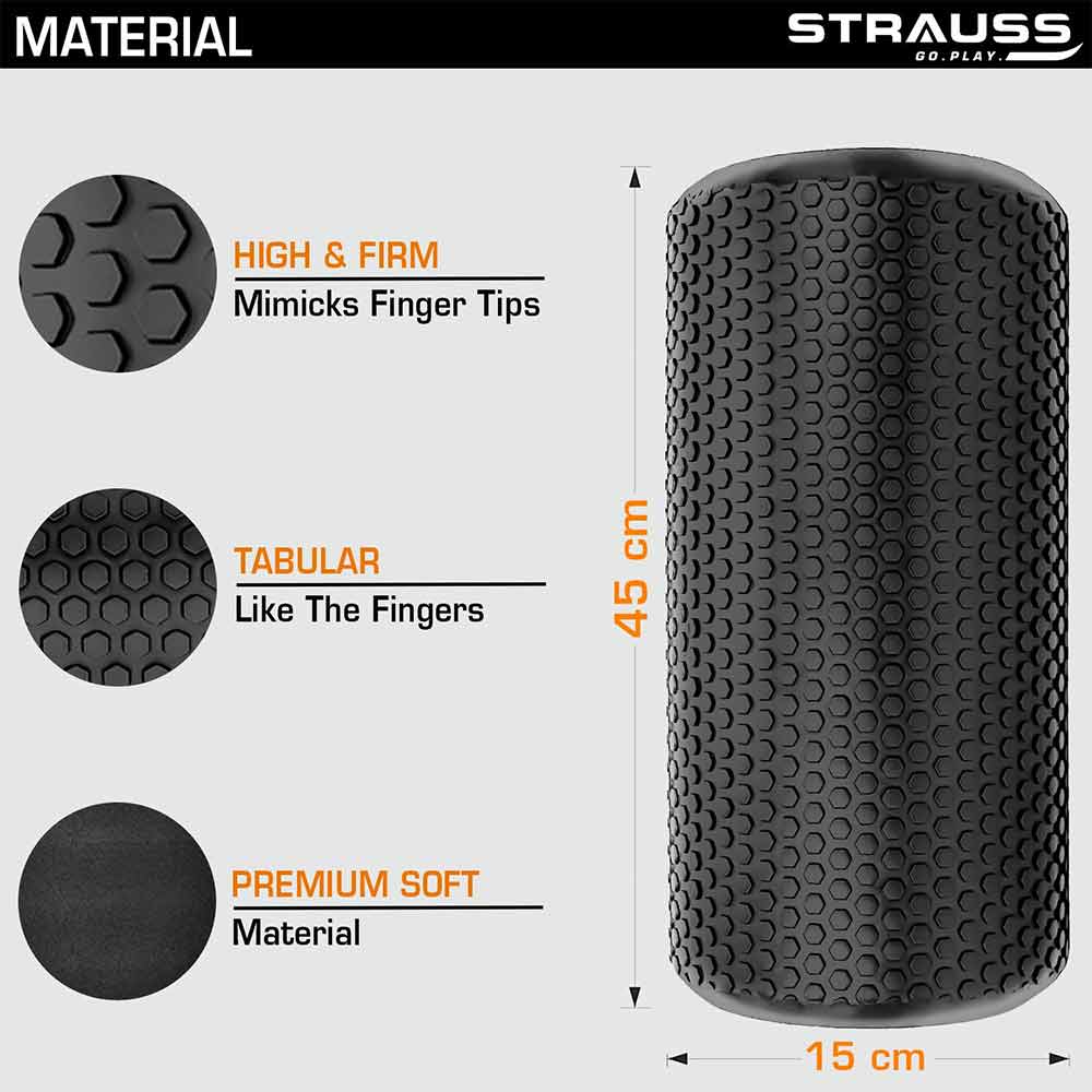 2 - Strauss Standard Yoga Massage Eva Foam Roller,  Black  45cm 