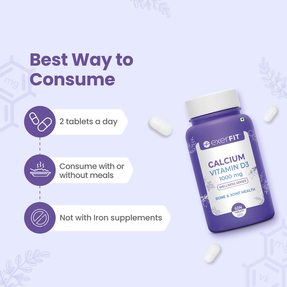 6 - exerFIT Calcium D3 1000 mg Calcium Citrate Malate (most bioactive form) 400 IU Vitamin D3 Bone Health Formula,  60 tablet(s)  Unflavoured 