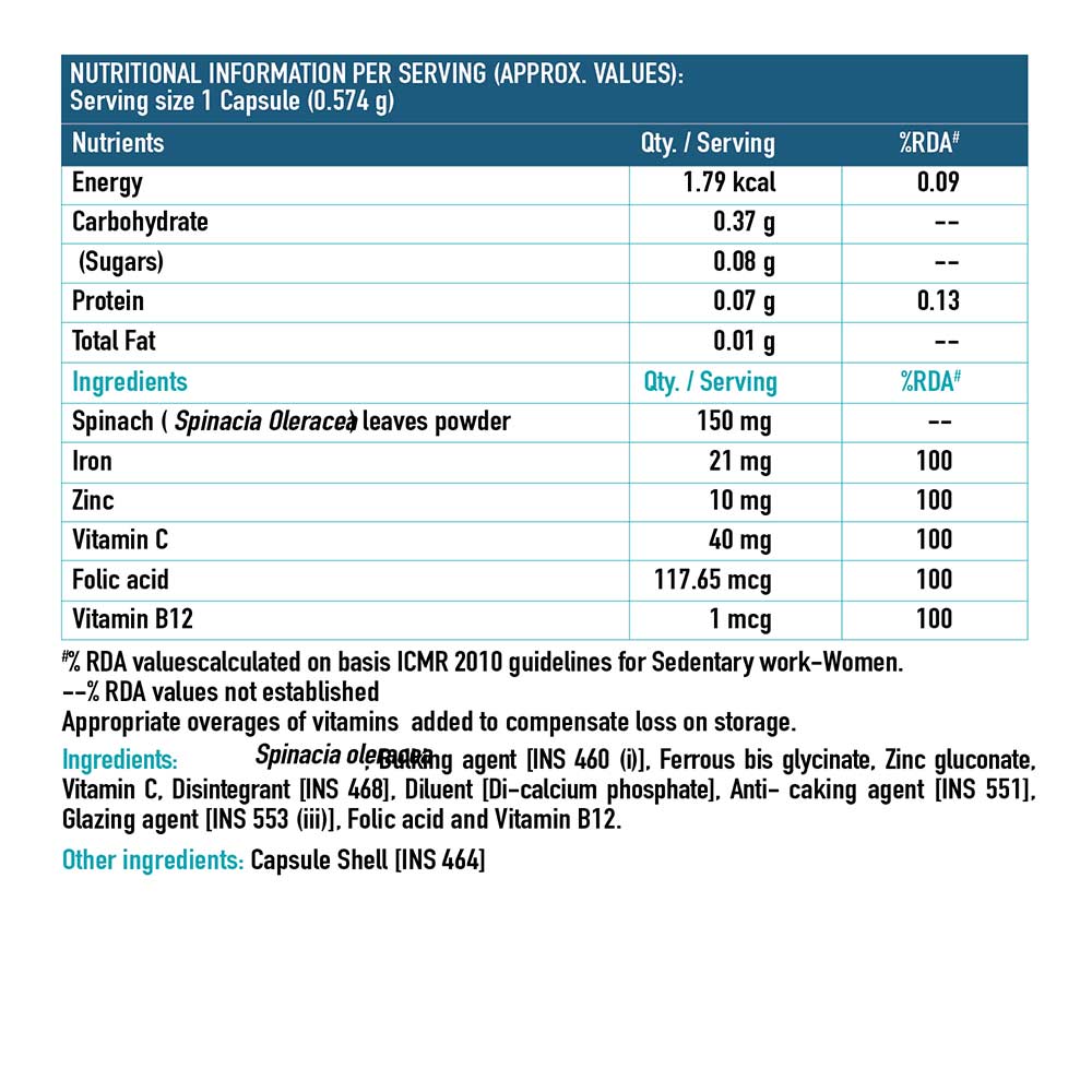 6 - HK Vitals Iron + Folic Acid by Healthkart,  90 capsules