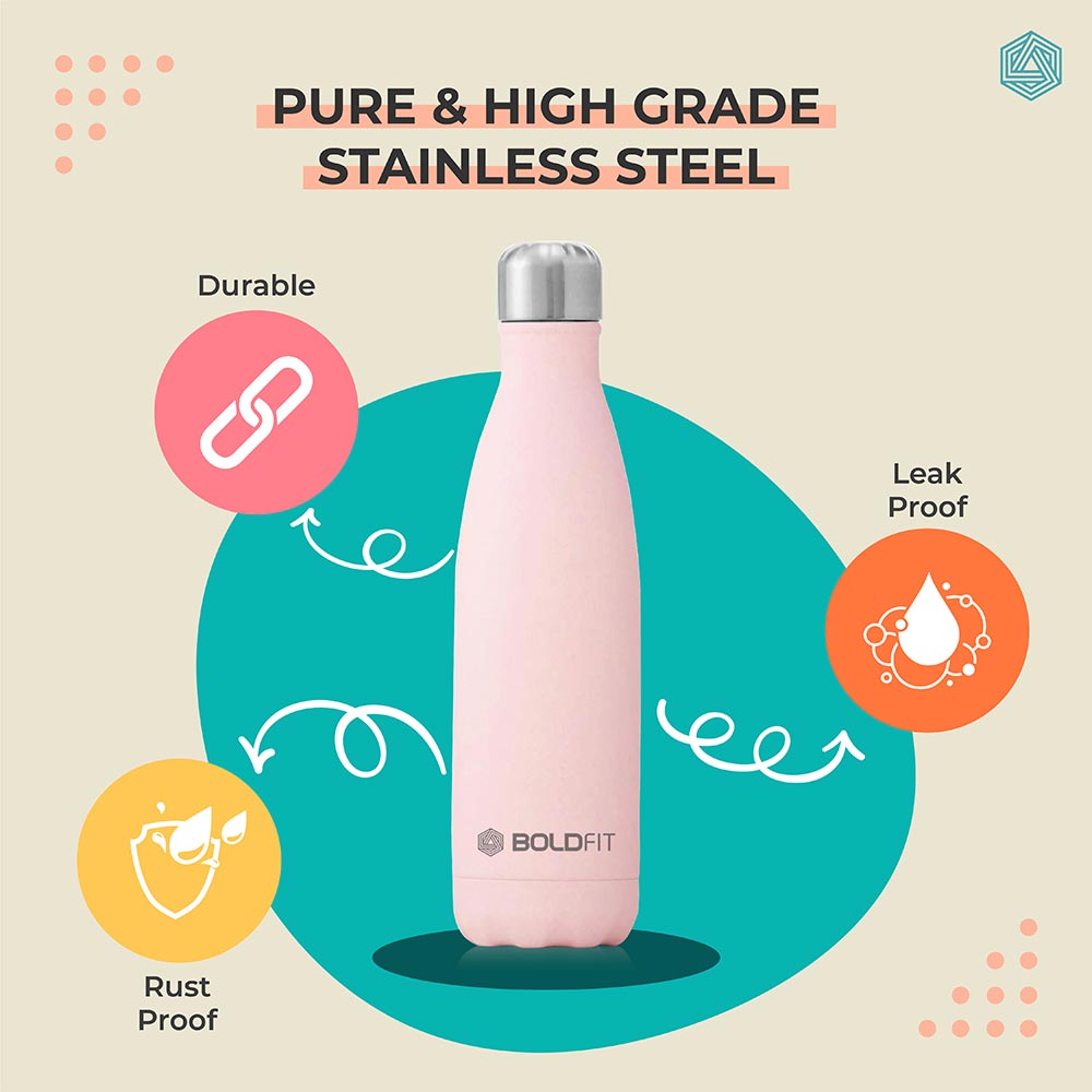 3 - Boldfit Stainless Steel Water Bottle,  Pink  1 L 