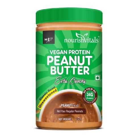 1 - NourishVitals Vegan Protein Peanut Butter,  0.750 kg  Extra Crunchy 