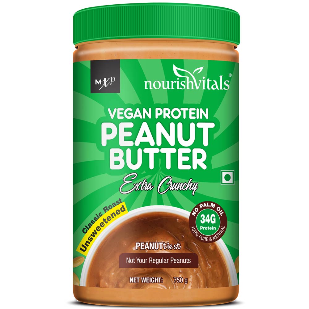 1 - NourishVitals Vegan Protein Peanut Butter,  0.750 kg  Extra Crunchy 