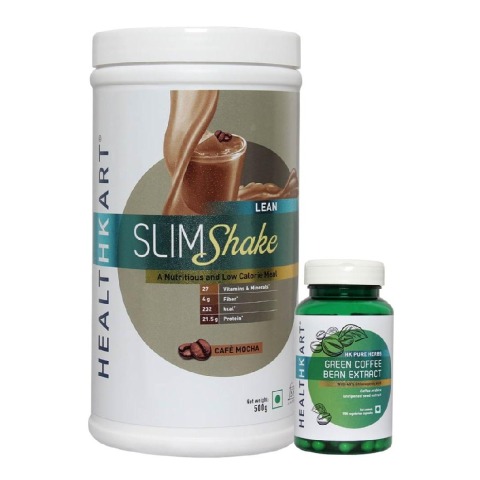 HealthKart Slim Shake (Café Mocha) 500gm + Green Coffee Bean Extract (90 caps),  2 Piece(s)/Pack  Cafe Mocha (Shake) & GCB - Unflavoured 