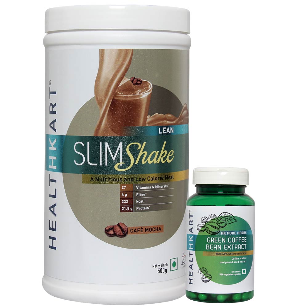 HealthKart Slim Shake (Café Mocha) 500gm + Green Coffee Bean Extract (90 caps),  2 Piece(s)/Pack  Cafe Mocha (Shake) & GCB - Unflavoured 