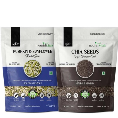 1 - NourishVitals Healthy Munching Combo, Pumpkin & Sunflower Roasted + Chia Raw Unroasted Seeds 2 Piece(s)/Pack