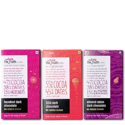 1 - The Whole Truth Dark Chocolate Combo, 3 Piece(s)/Pack 55% Dark, Hazelnut, Almond Raisins (No Added Sugar)