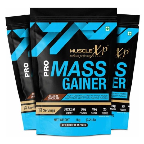 1 - MuscleXP Pro Mass Gainer with Whey Protein,  2.2 lb  Belgium Chocolate (Pack of 3) 