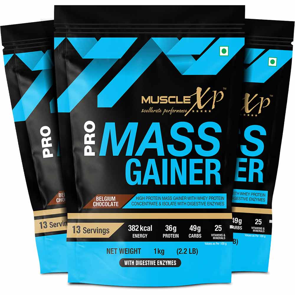 1 - MuscleXP Pro Mass Gainer with Whey Protein,  2.2 lb  Belgium Chocolate (Pack of 3) 