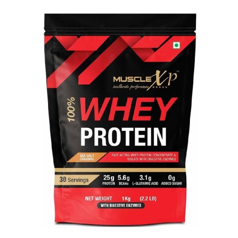 1 - MuscleXP 100% Whey Protein with Digestive Enzyme,  2.2 lb  Sea Salt Caramel 