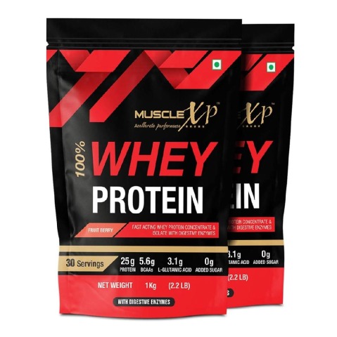 1 - MuscleXP 100% Whey Protein with Digestive Enzyme, 2.2 lb Fruit Berry (Pack of 2)