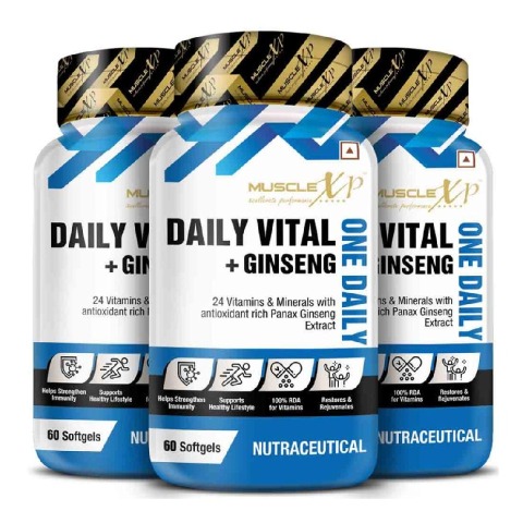 1 - MuscleXP One Daily Vital + Ginseng,  60 softgels  Unflavoured (Pack of 3) 