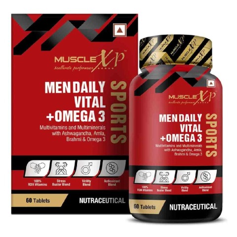 2 - MuscleXP Men Daily Vital + Omega 3 Sports Multivitamin,  60 tablet(s)  Unflavoured (Pack of 2) 