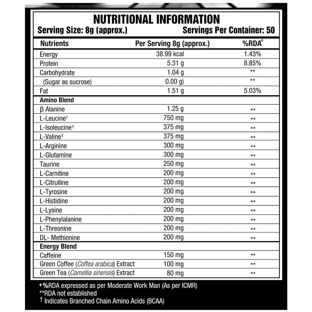 8 - MuscleXP Amino Blend & Energy Powder,  0.88 lb  50 Servings  Orange 