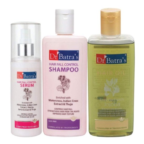 Dr Batra's Hair Fall Control Serum -125 ml, Hair Fall Control Shampoo- 200 ml & Hair Oil - 200 ml Combo, 3 Piece(s)/Pack Hair Care