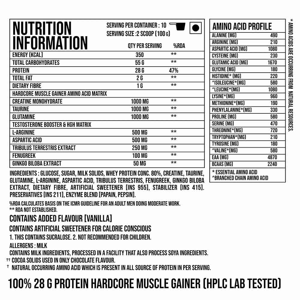 3 - Leopard Nutrition Hardcore Muscle Gainer,  2.2 lb  Vanilla 