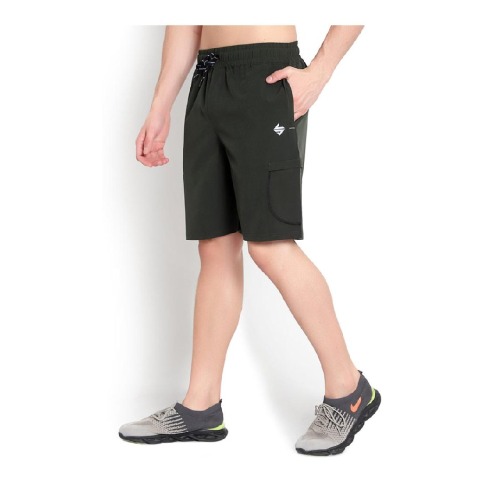 1 - John Ally Dry-Fit Gym Workout Shorts with Zipper Pockets & Flap Pockets, Small Dark Olive Green
