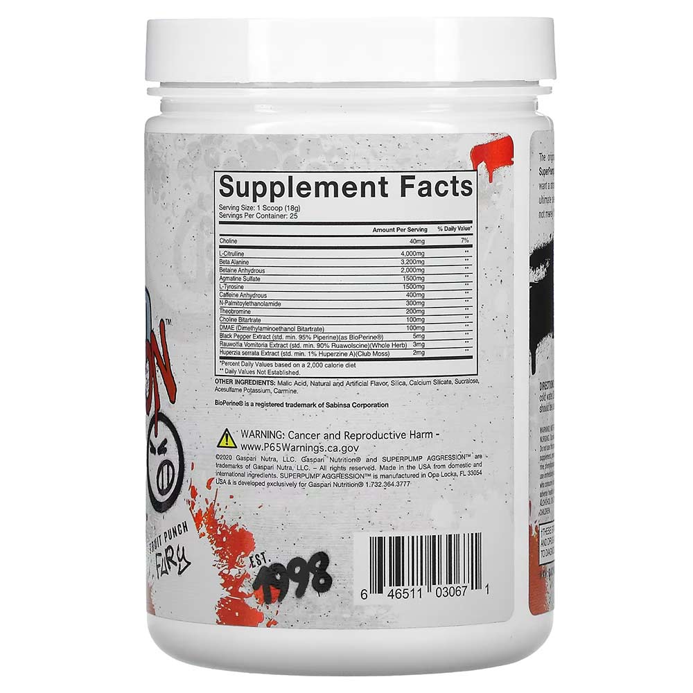 2 - Gaspari Nutrition SuperPump Aggression Pre-Workout,  1 lb  Fruit Punch Fury 