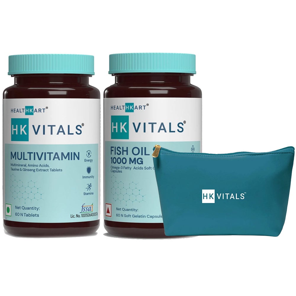 HK Vitals Multivitamin & Fish Oil 60 caps & Pouch Combo by HealthKart