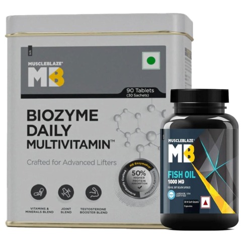MuscleBlaze Biozyme Daily Multivitamin 90 Tablets + Fish Oil 30 Capsules Combo
