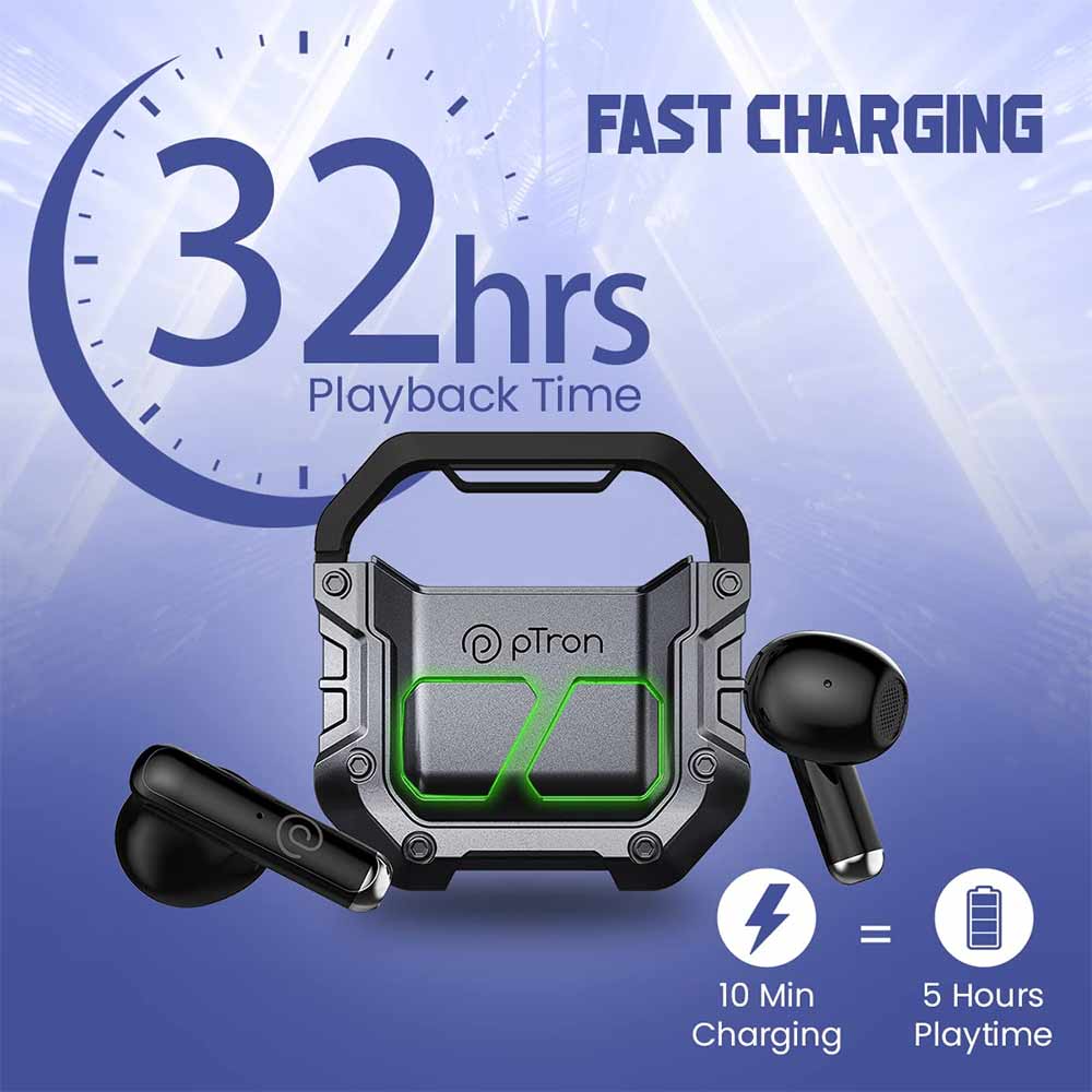 3 - Ptron Bassbuds Xtreme TWS,  Grey & Black 