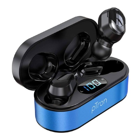 1 - Ptron Bassbuds Plus Wireless Earbuds,  Blue & Black 