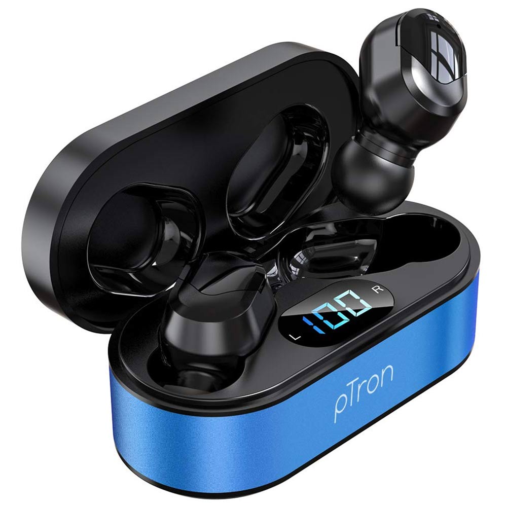 1 - Ptron Bassbuds Plus Wireless Earbuds,  Blue & Black 