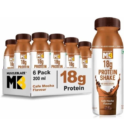 1 - MuscleBlaze 18g Protein Shake (No Added Sugar) OP,  6 Piece(s)/Pack  Cafe Mocha 