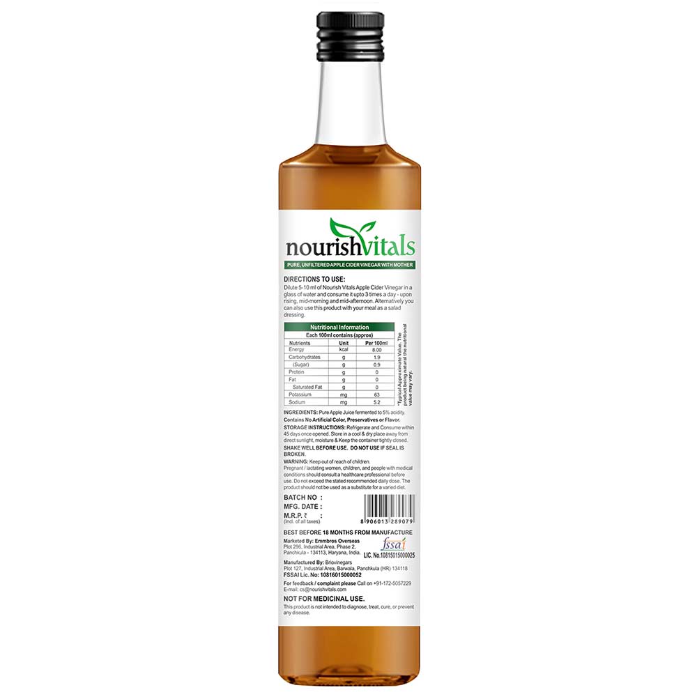 NourishVitals Apple Cider Vinegar with Mother,  0.250 L  Unflavoured (Pack of 2) 