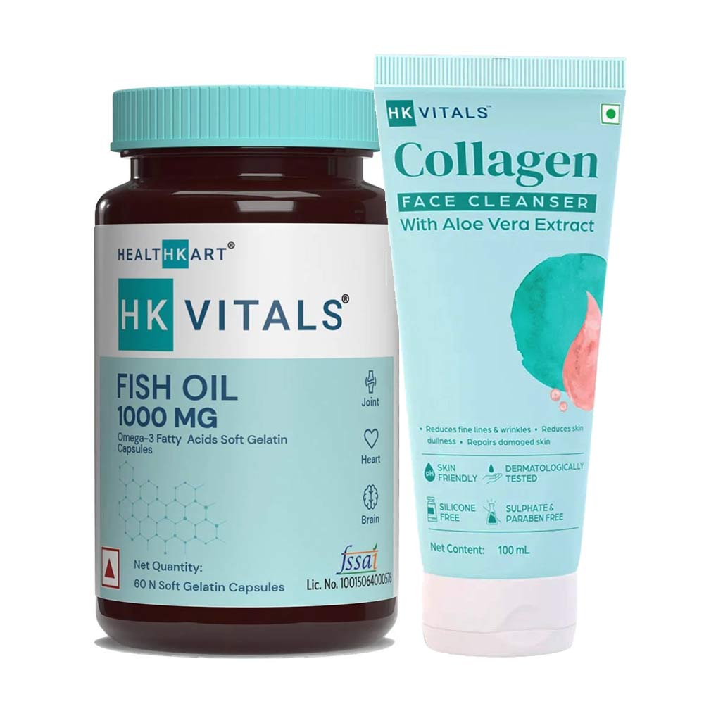 HK Vitals Collagen Face Cleanser & Fish Oil 60 caps Combo by HealthKart
