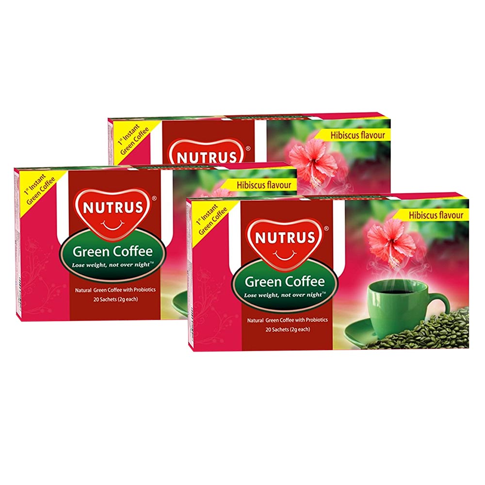 Nutrus Green coffee Hibiscus - Pack of 3,  20 sachets/pack 