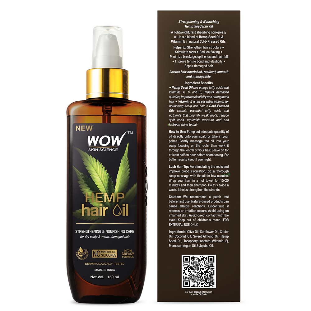 2 - WOW Skin Science Hemp Hair Oil,  150 ml  for Dry Scalp & Weak, Damaged Hair 