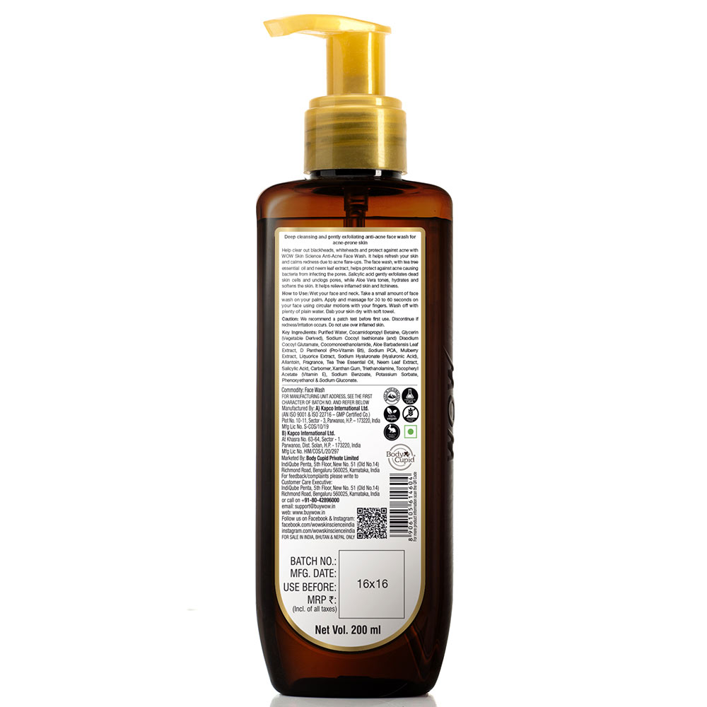 2 - WOW Skin Science Anti-Acne Face Wash,  200 ml  for Acne-Prone Skin 
