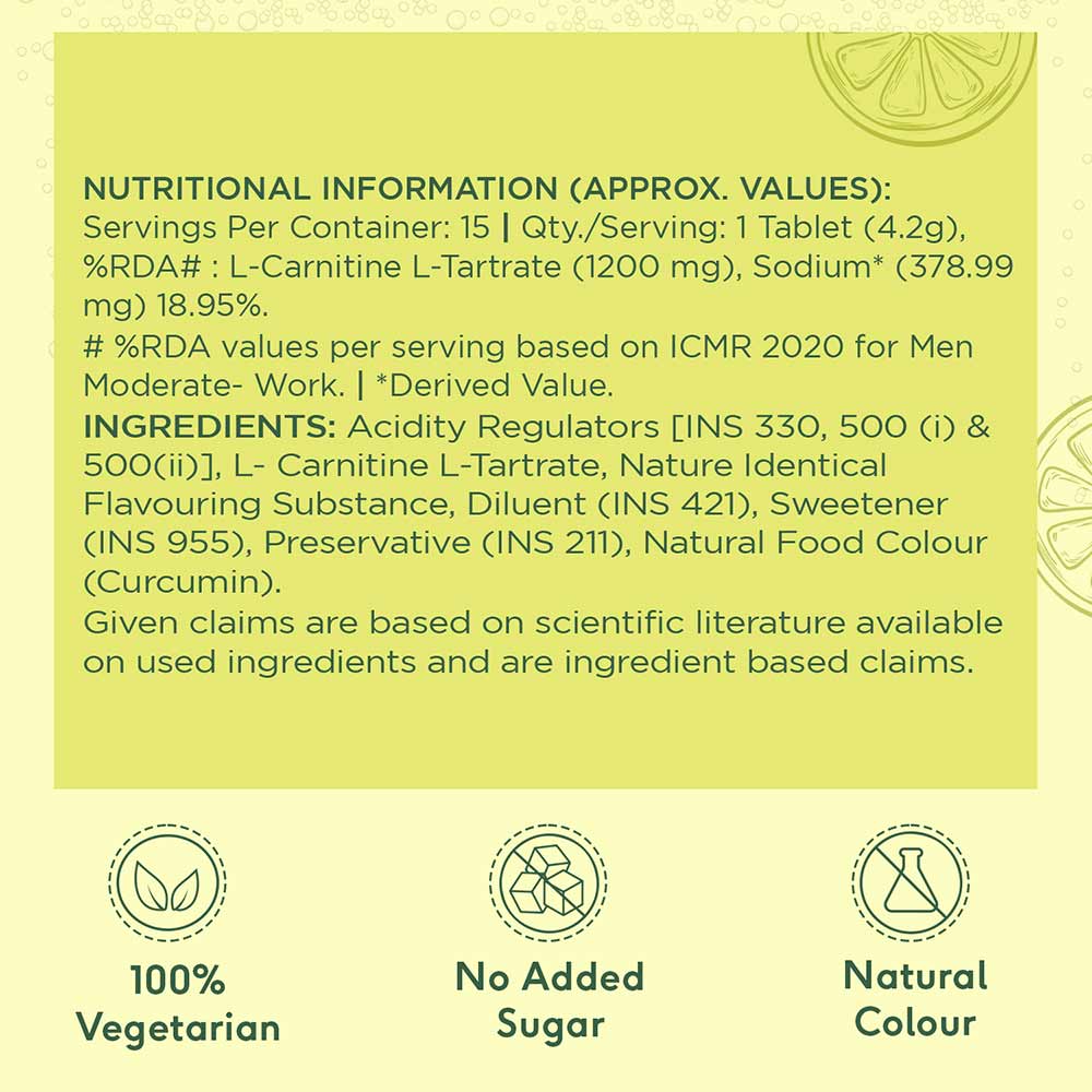 6 - HK Vitals L Carnitine 1200 mg Effervescent by HealthKart,  15 tablet(s)  Lemon