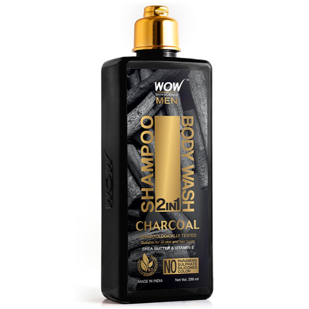 1 - WOW Skin Science Charcoal 2-in-1 Shampoo + Body Wash,  250 ml  with Shea Butter & Vitamin E 